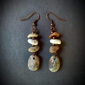 River stone earrings with copper beads