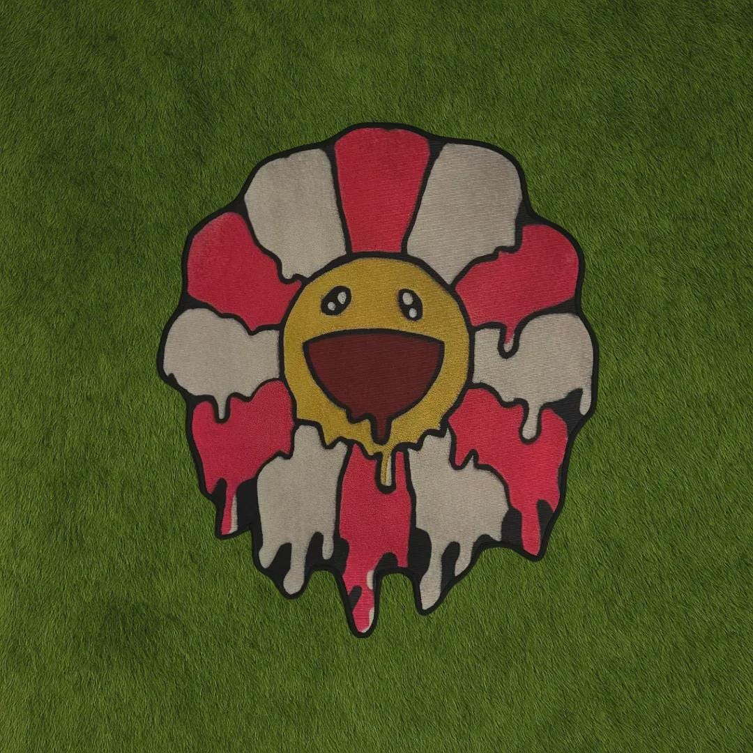 Drippy Pink Flower Rug, Melting Smiley Face Carpet, Psychedelic Pop Art ...