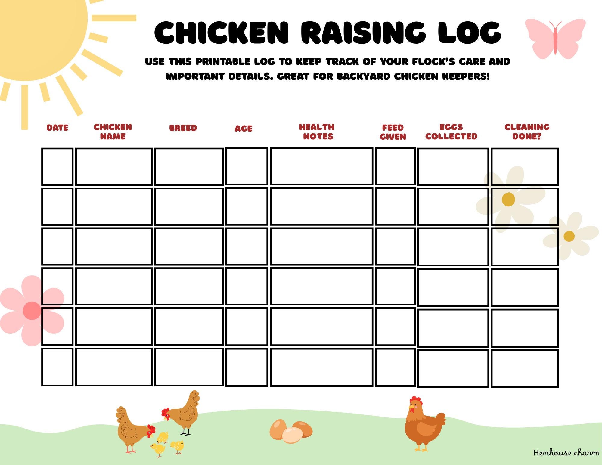 Chicken Raising Log Bundle – 8 Printable Pages | Egg Tracker, Flock ...