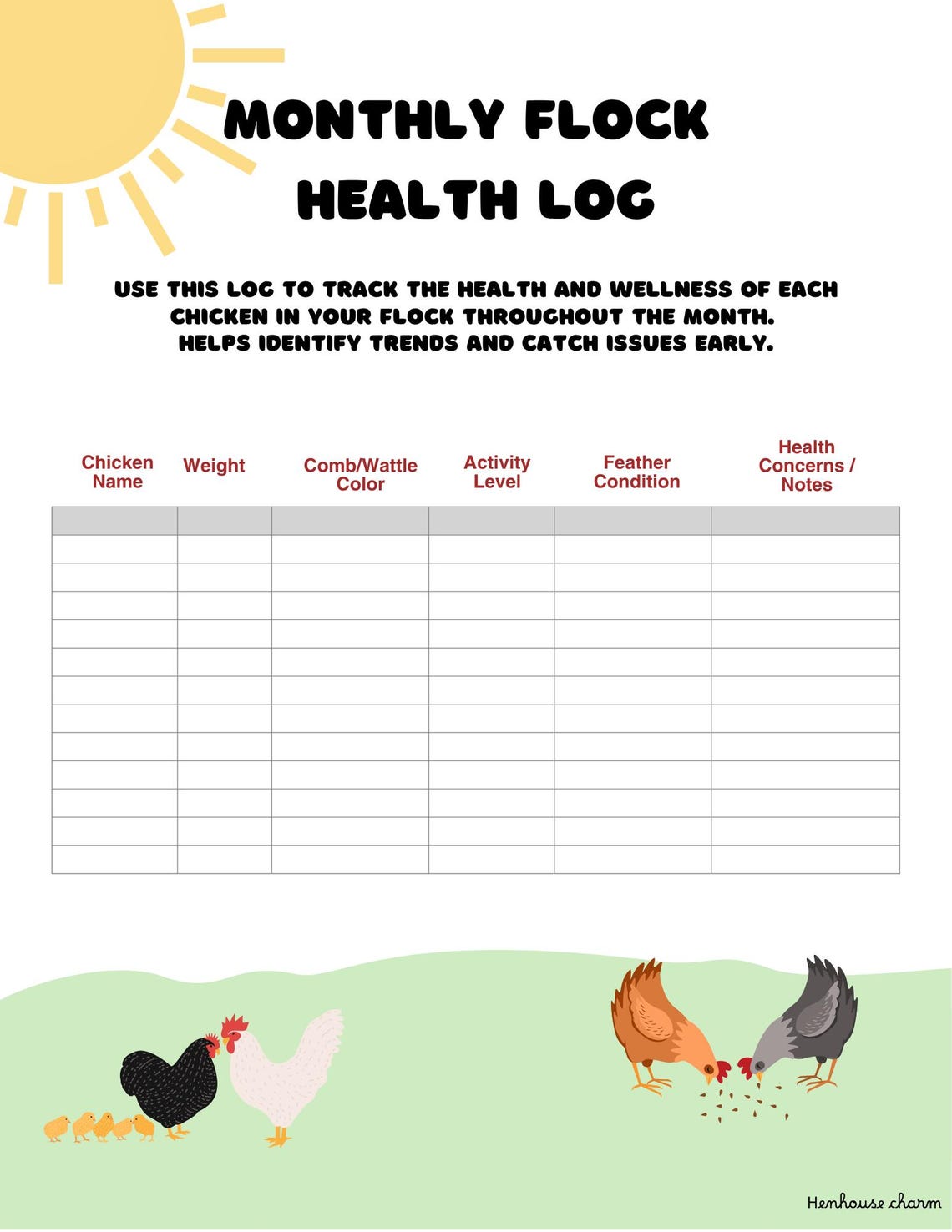 Chicken Raising Log Bundle – 8 Printable Pages | Egg Tracker, Flock ...