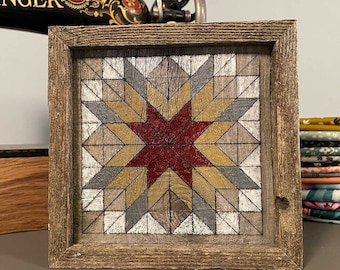 Hand Painted Wood Quilt Block: Red Star, Rustic Decor (6.5" x 6.5")