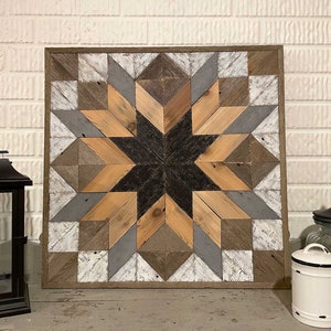 Reclaimed Wood Quilt Block–Black Center; 24”x24”; Wall Decor; Barn Quilt; Gift for Quilter; Painted Wood Art