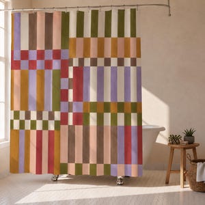Boho Shower Curtain, Color Block Shower, Modern Abstract Bathroom Decor Retro Shower Curtain Colorful Bohemian Bath Curtain