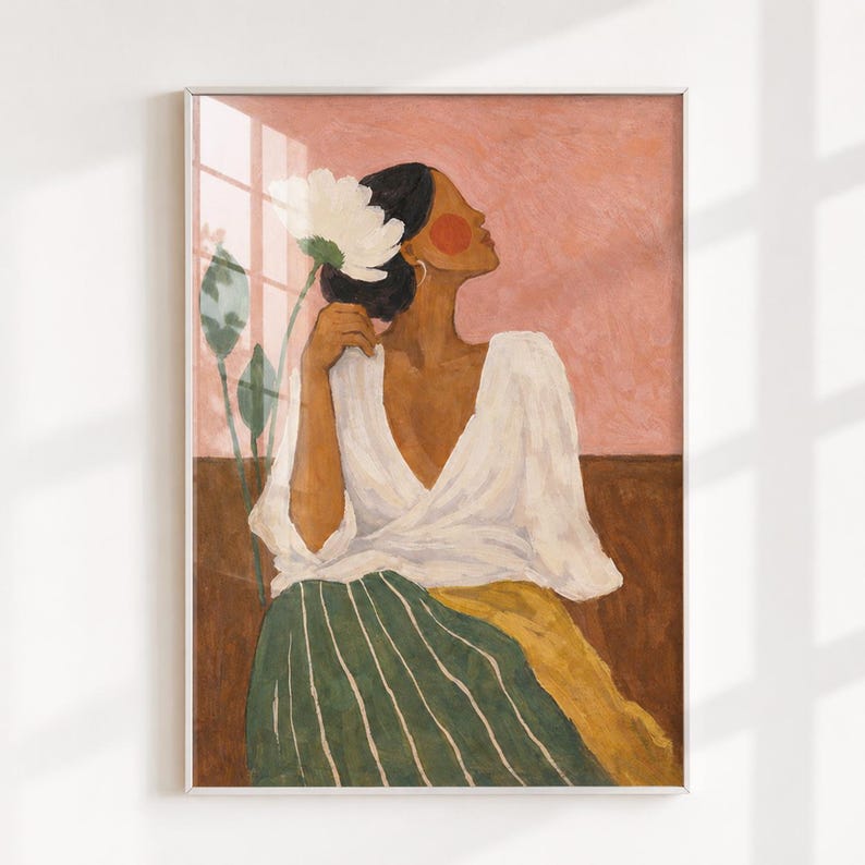 Feminine Wall Art Printable Abstract Female with Flower Spanish Inspired Minimalist Digital Download Modern Boho Printable Poster or Canvas image 2