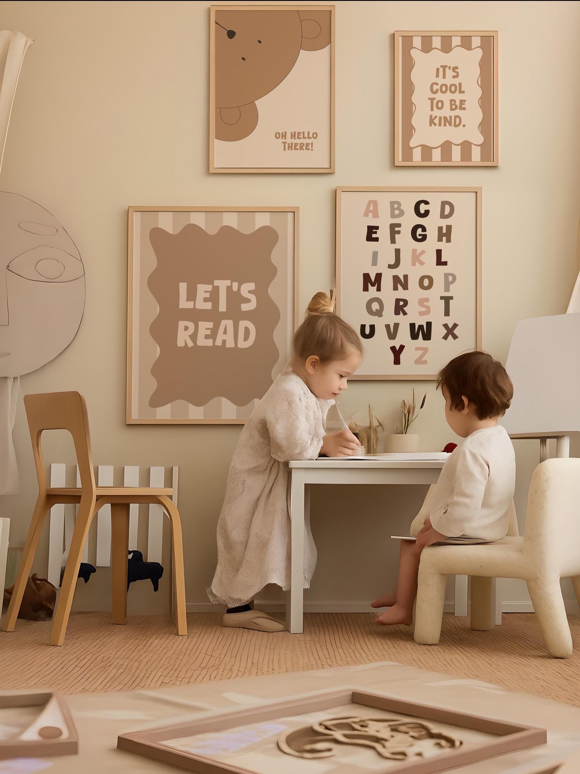 Neutral Educational Nursery Wall Art Set Alphabet & Numbers Printable ...
