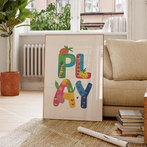 Bright Playroom Art Print | Fun Fruit Letter Wall Decor | Colorful Kids Digital Download | Nursery Artwork | Baby Shower Gift