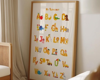Children’s Alphabet Wall Art Poster  Fun & Educational ABC Chart  Colourful Nursery Print for Learning Letters