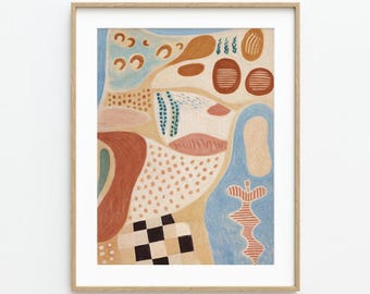 Neutral Boho Abstract Print: Earthy Pastel Wall Art (Instant Download)