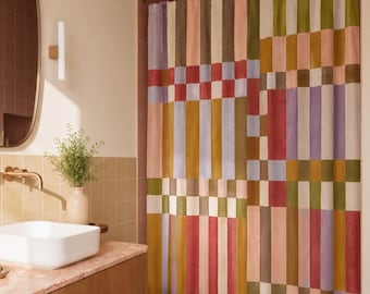 Boho Shower Curtain, Color Block Shower, Modern Abstract Bathroom Decor Retro Shower Curtain Colorful Bohemian Bath Curtain