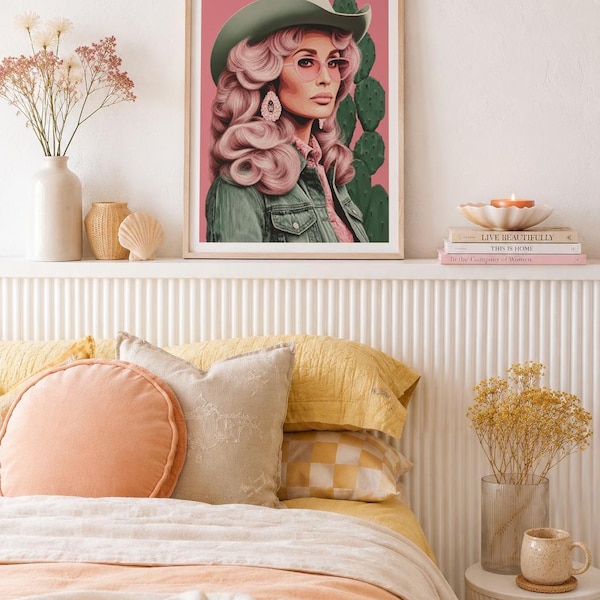 Dolly Parton Wall Art Pink Cowgirl Portrait Framed Western Glam Print Feminine Nashville Decor Dolly Parton Inspired Framed Poster Print