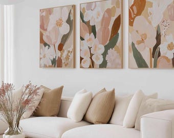 Abstract Botanical Wall Art Printable  Orchids & Magnolias Digital Download  A1 Boho Botanical Poster  Soft Pastel Home Decor