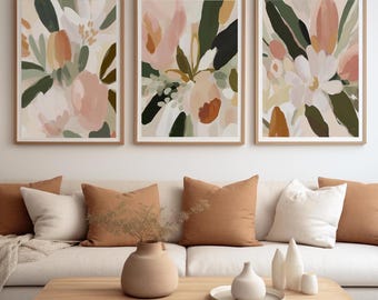 Australian Native Botanical Art Prints Set of 3 Abstracts Protea, Banksia & Eucalyptus Artworks Earthy Floral Wall Decor (Unframed Posters)