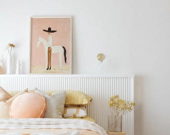 Cowboy Horse Wall Art Western Print Rustic Minimalist Decor Neutral Ranch Style Poster Farmhouse Bedroom Digital Download A1