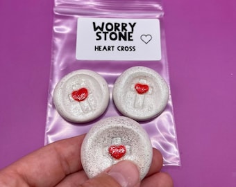 Worry Stone (Christian Cross Heart) -Handmade Polymer Clay Worry Stone
