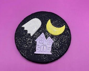 Retro Halloween Ghost/Moon/House -Handmade Polymer Clay Magnet