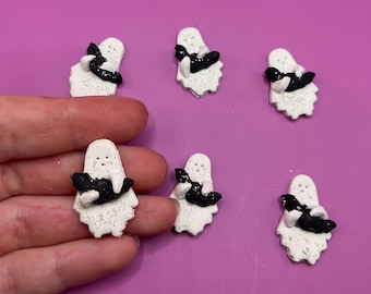 Small Ghost Holding Bat  -Handmade Polymer Clay Fridge Magnet