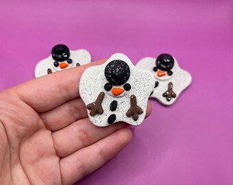 Melted Snowman -Handmade Polymer Clay Fridge Magnet (Winter, Christmas)