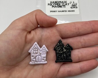 Spooky Haunted Houses purple and black-Handmade Polymer Clay Magnets