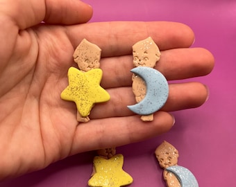 Vintage Baby Kewpie Moon And Star, Celestial Set -Handmade Polymer Clay Magnets