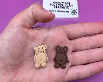 Teddy Graham Pair -Handmade Polymer Clay Magnets