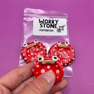 Worry Stone (Puffer Fish) -Handmade Polymer Clay Worry Stone