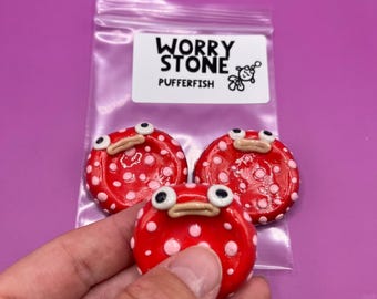 Worry Stone (Puffer Fish) -Handmade Polymer Clay Worry Stone