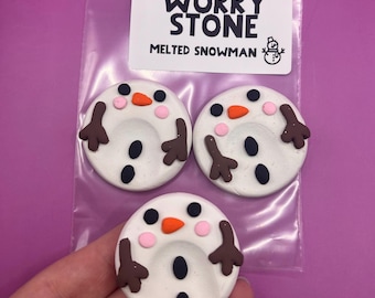 Worry Stone (Melted Snowman) -Handmade Polymer Clay Worry Stone