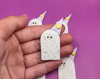Ghost With Wizard/Witch Hat -Handmade Polymer Clay Magnet