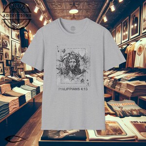 Camiseta Jesus Rei dos Reis – Camiseta gráfica de cartas de baralho Filipenses 4:13 – Camiseta Bold Christian Strength
