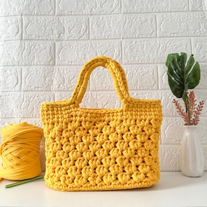 Modern Crochet Bag Pattern PDF, Bag Clair T-Shirt Yarn Purse with Handles|Easy to Intermediate Waistcoat Stitch Bag Pattern|crochet-tutorial