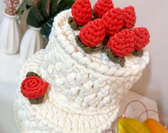 Crochet Cake Pattern PDF: Faux Cake Decor with Strawberries & Flowers