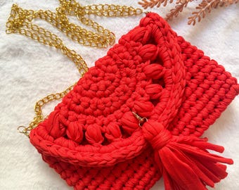 Padrão de bolsa de crochê robusta – Bolsa de ponto bufante moderna e fácil – Bolsa de fio para camiseta em PDF – Padrão de crochê para iniciantes, Padrão de crochê robusta