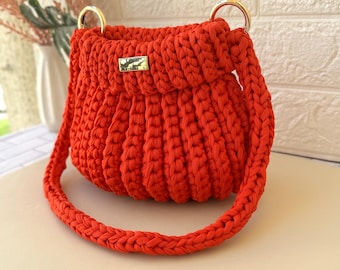 Crochet Bucket Bag Pattern | Beginner T-Shirt Yarn Bag Tutorial | Easy Modern Handbag Crochet Pattern PDF, Crochet Shoulder Bag