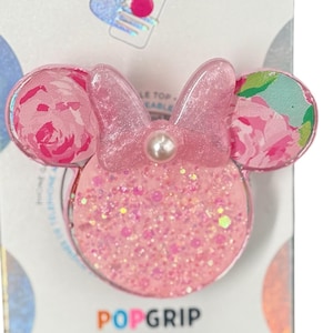 Pink glitter rose mouse head phone grip