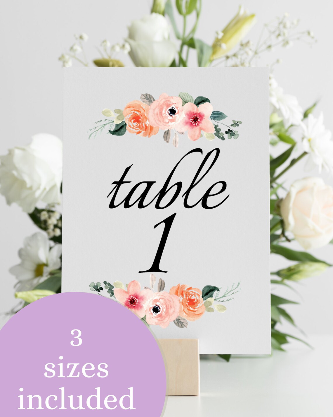 Floral Table Numbers Digital Printable Table Number Wedding Table