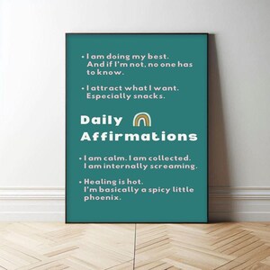 Poster divertente con affermazioni quotidiane per il pensiero positivo, decorazione per studio yoga per lo sviluppo personale, stampa di una lista di controllo per la cura di sé, cose da ricordare