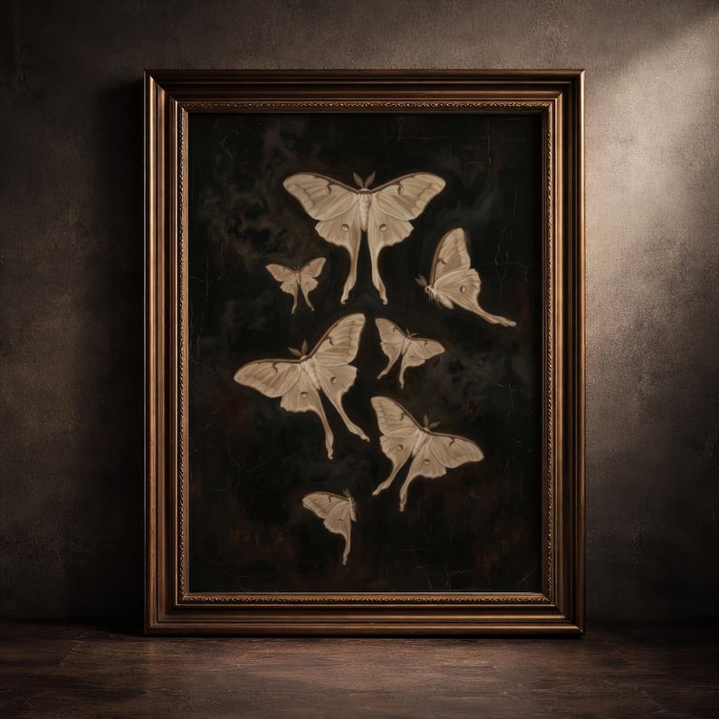 Vintage Luna Moth Art Print, Dark Academia Wall Decor, Moody Antique ...