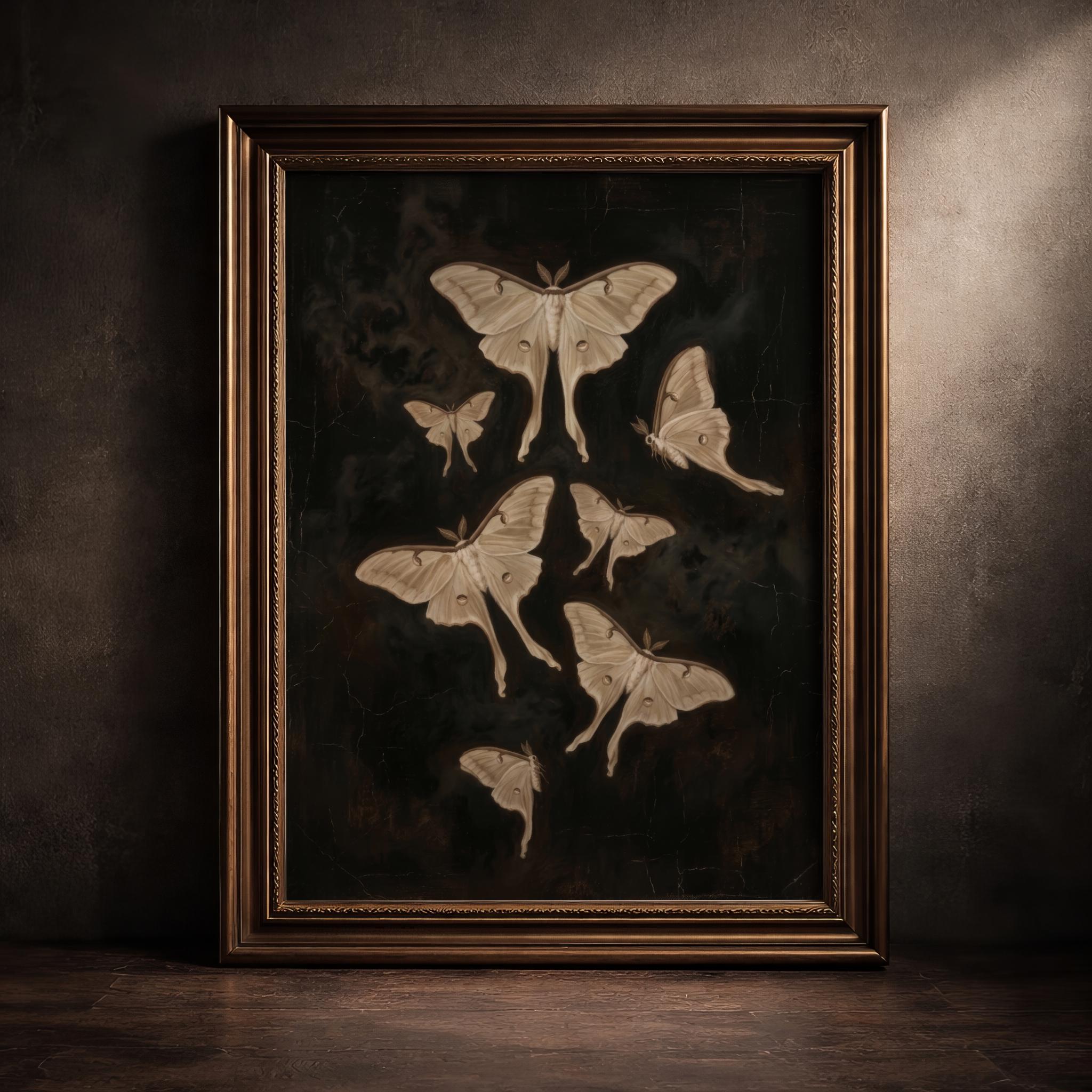 Vintage Luna Moth Art Print, Dark Academia Wall Decor, Moody Antique ...