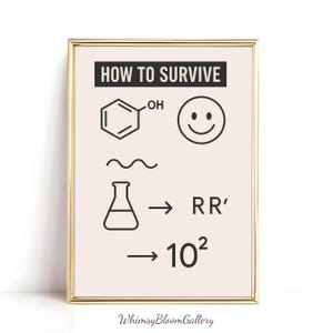 Hoe overleef je chemie poster, grappig wetenschap klaslokaal decor, periodiek systeem print cadeaus voor chemicus organische chemie grappen, chemie lab kunst