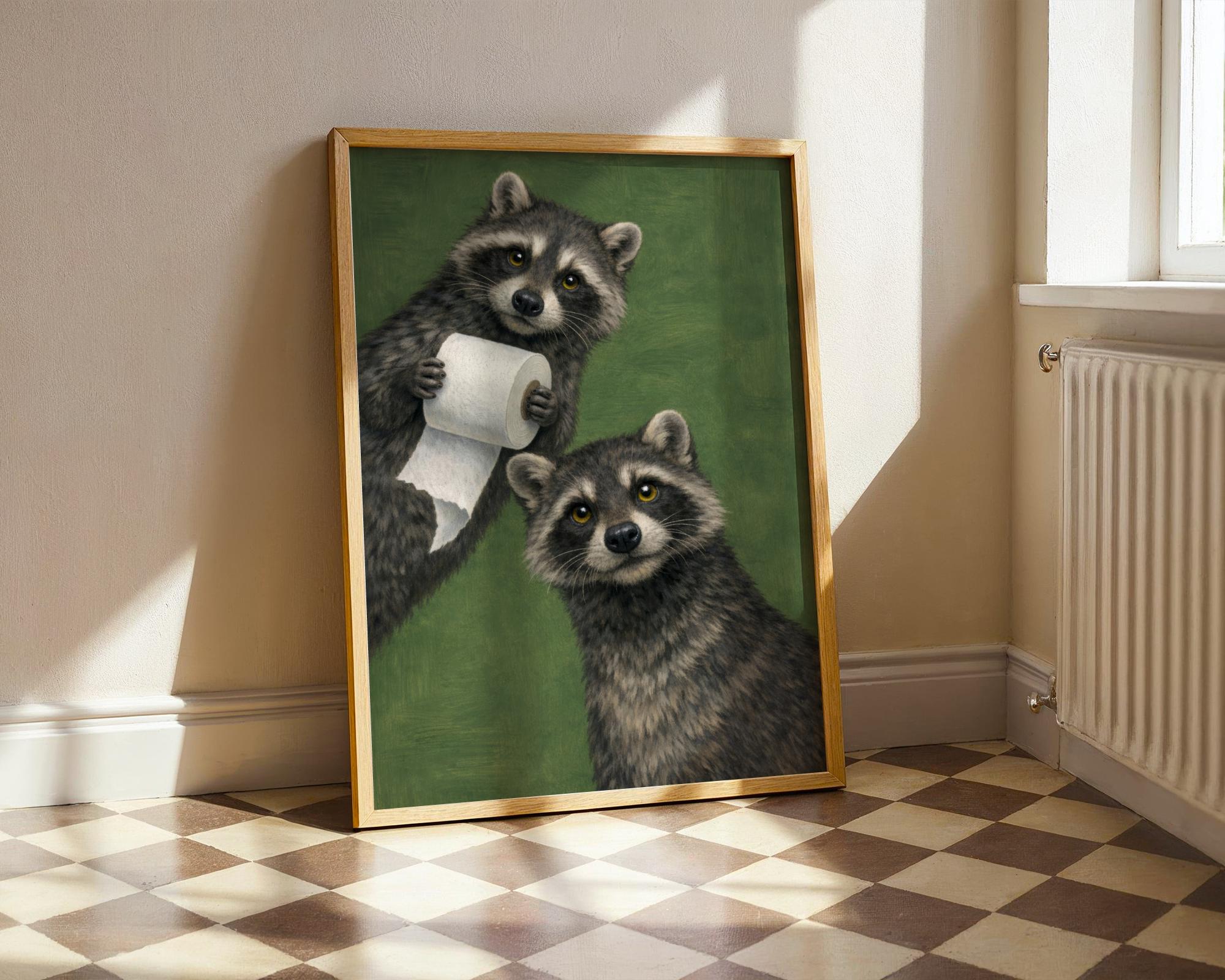 Funny Raccoon With Toilet Paper Print, Quirky Bathroom Decor, Whimsical ...