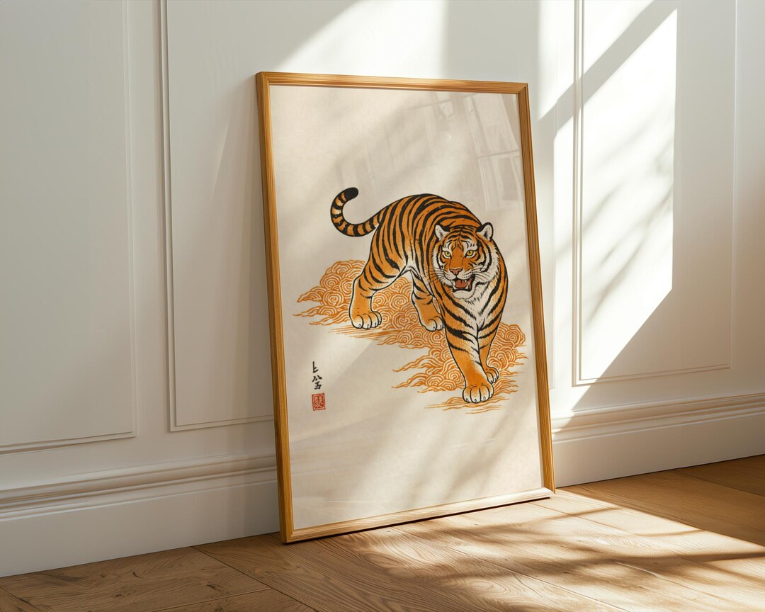 Japanese Tiger Art Printable, Minimalist Asian Inspired Wall Decor ...