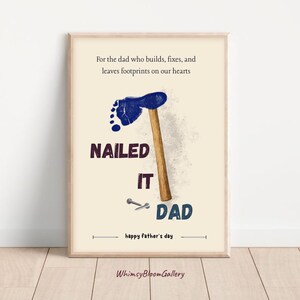 Arte de parede com pegada de pai, Nailed It Baby Craft, primeiro presente de Dia dos Pais da filha, pôster engraçado de piada de novo pai para filho e pai, chá de bebê