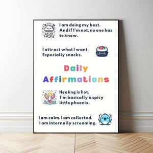 Poster divertente con affermazioni quotidiane per il pensiero positivo, decorazione per studio yoga per lo sviluppo personale, stampa di una lista di controllo per la cura di sé, cose da ricordare