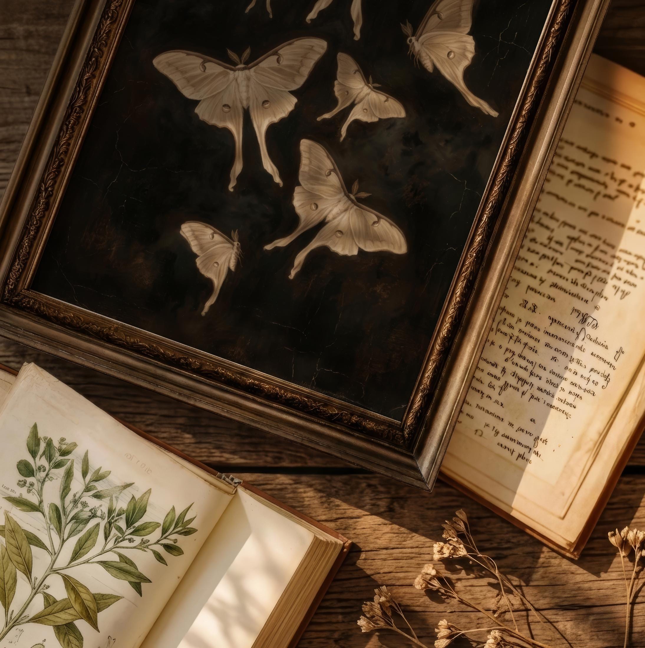 Vintage Luna Moth Art Print, Dark Academia Wall Decor, Moody Antique ...