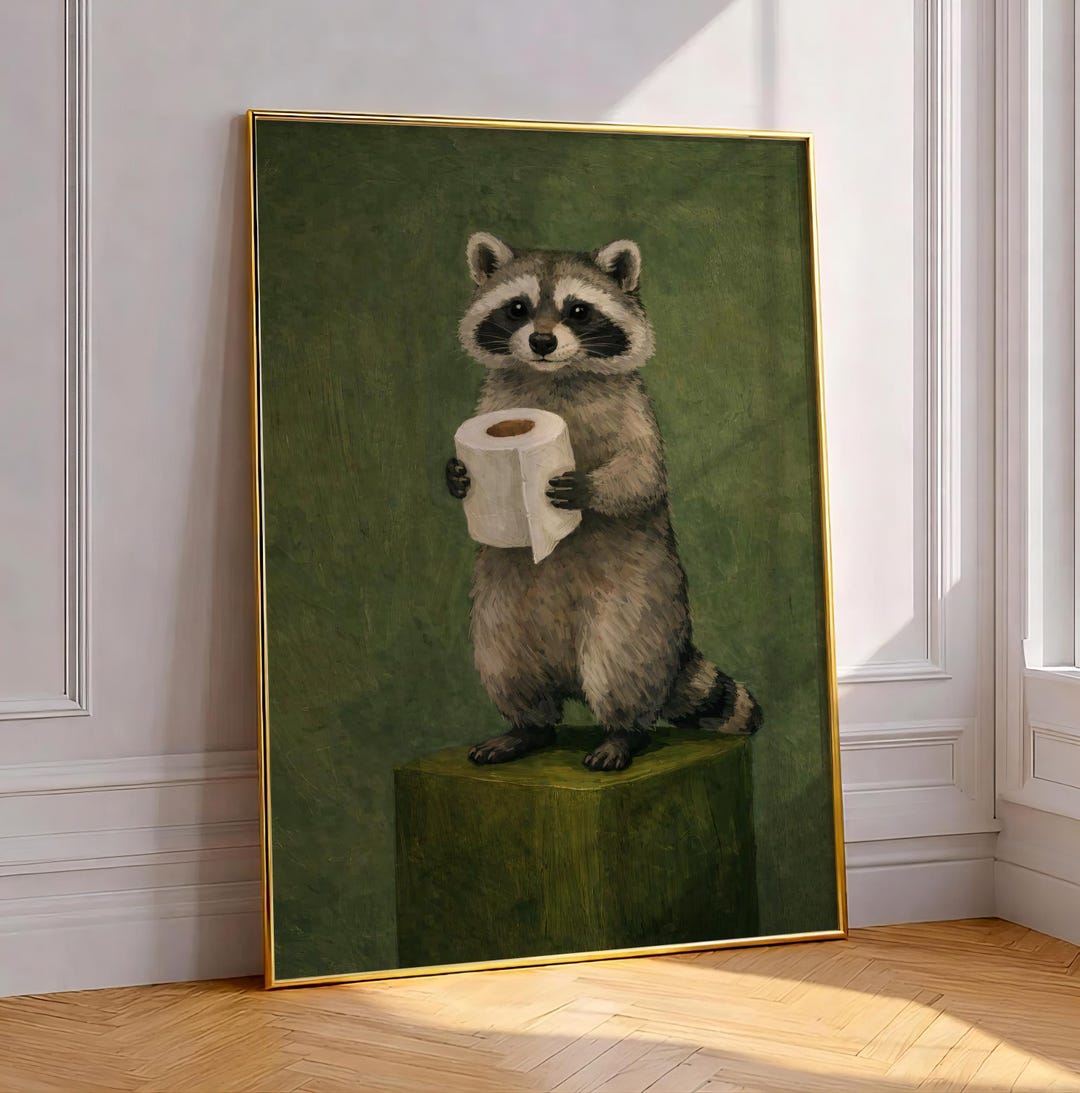 Raccoon With Toilet Paper Print - Funny Bathroom Wall Art, Humorous ...