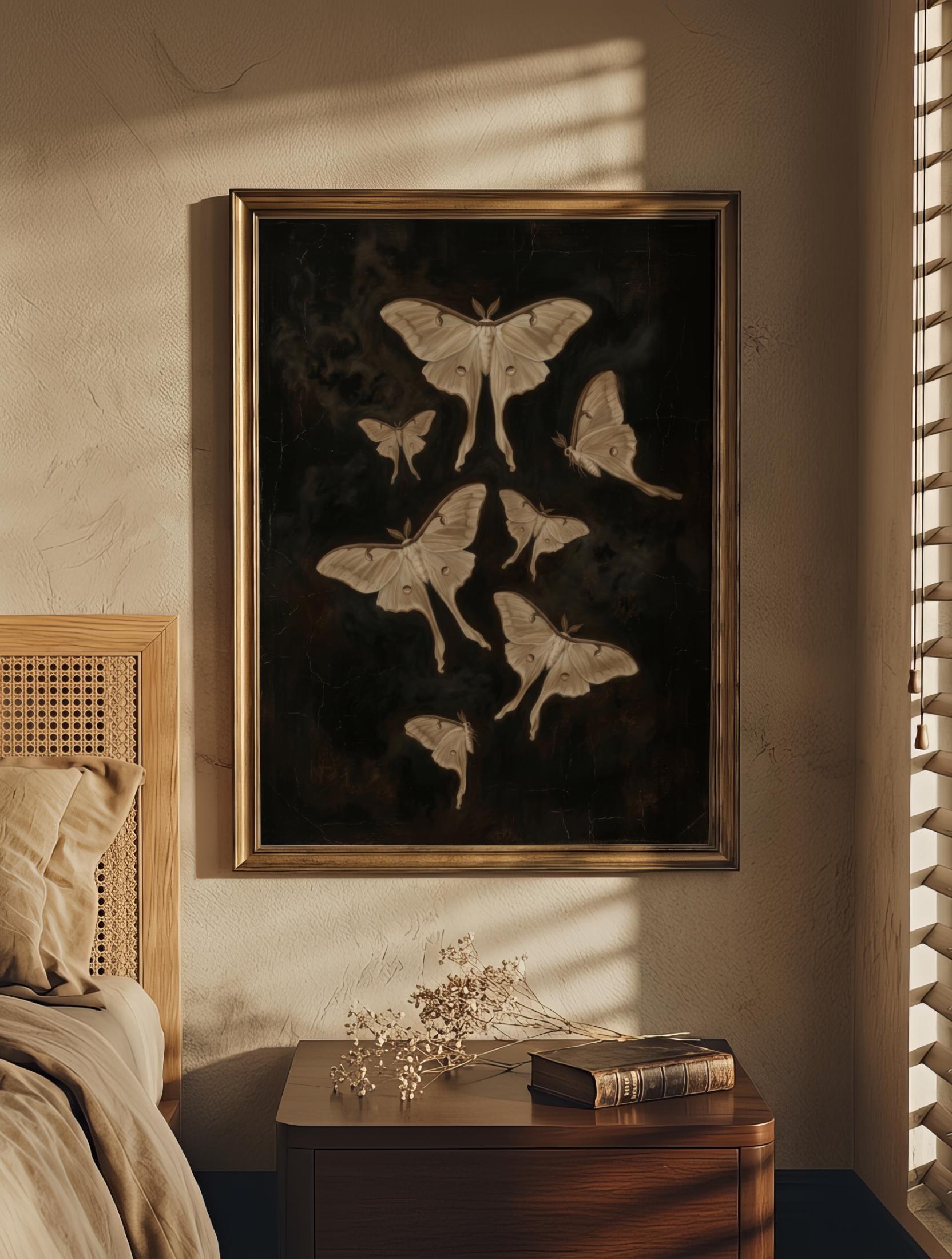 Vintage Luna Moth Art Print, Dark Academia Wall Decor, Moody Antique ...