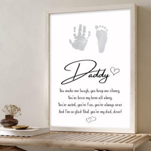 Arte de parede com poema de impressão de mão de papai, decoração de pôster com piadas de pai, presente para filha no Dia dos Pais, ideia de presente divertido para artesanato, impressão de pai e filho bebê