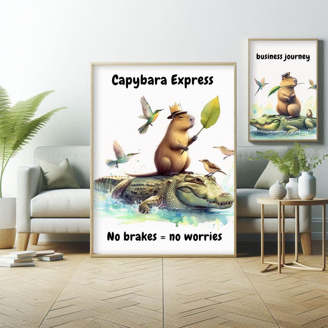 Capybara Riding Crocodile Artwork, Funny Capybara Alligator Poster ...