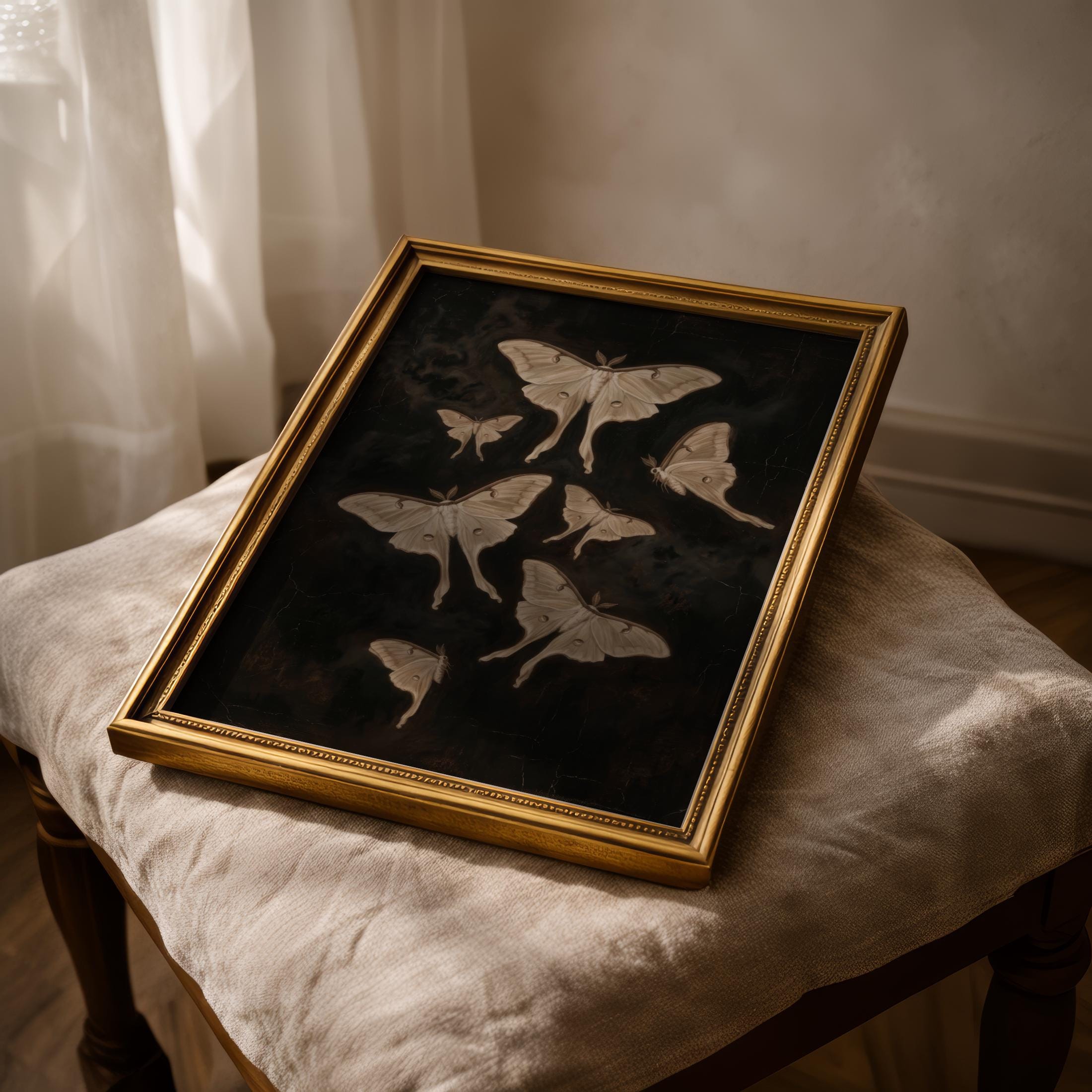 Vintage Luna Moth Art Print, Dark Academia Wall Decor, Moody Antique ...
