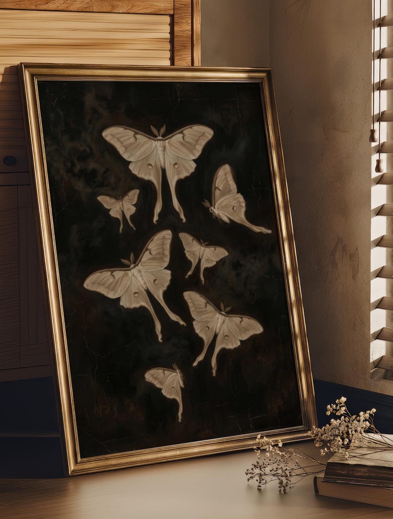 Vintage Luna Moth Art Print, Dark Academia Wall Decor, Moody Antique ...